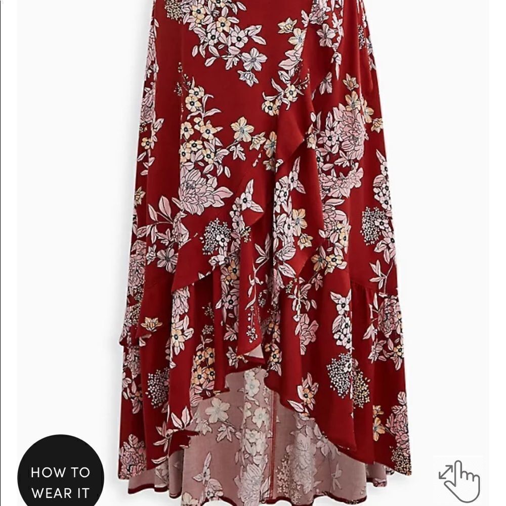 Torrid Floral Print Boho Hi-Lo Ruffle Maxi Skirt Contemporary Festival Feminine - Picture 5 of 16